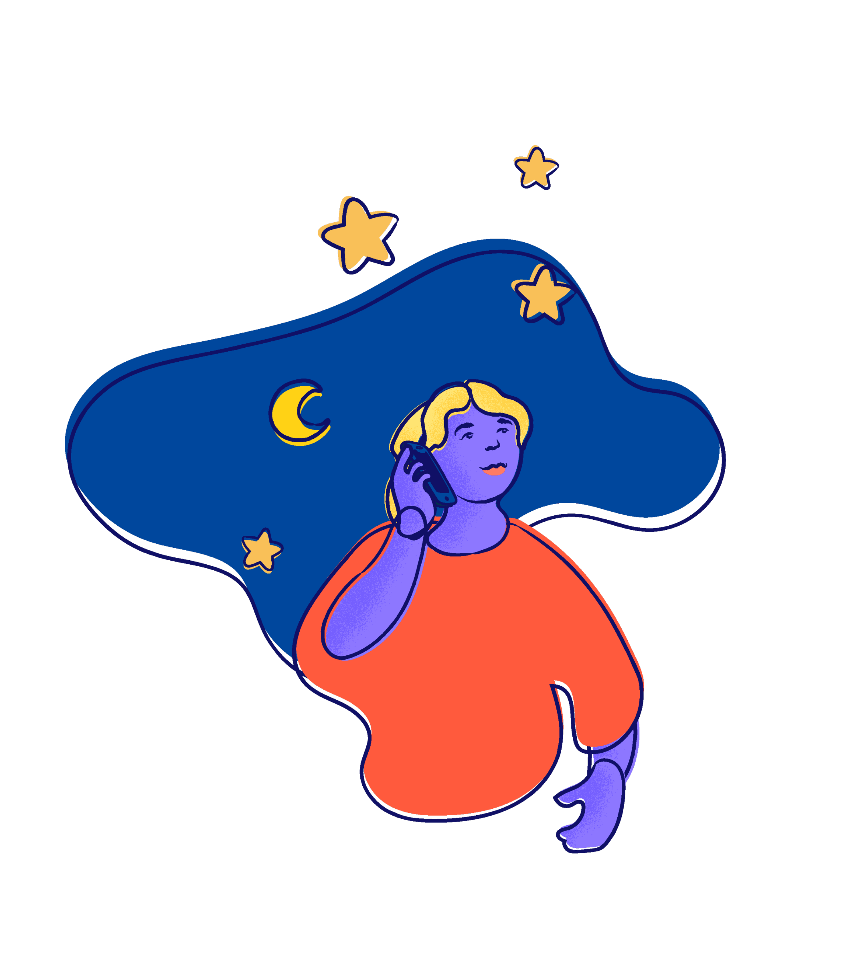 illustrations of youth on the phone with a night sky background